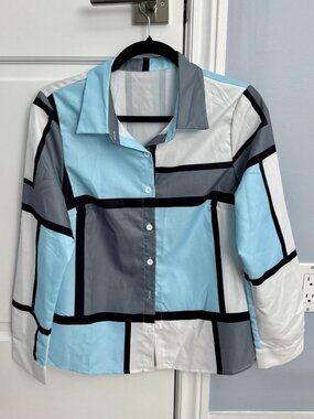 Blue Geometric Button-Up Shirt